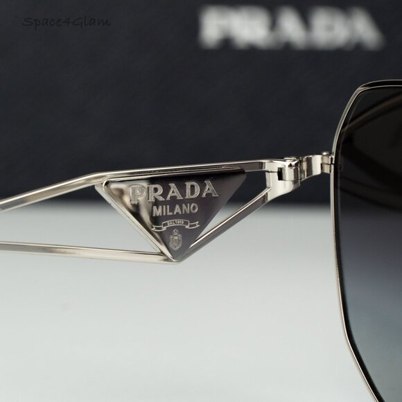Prada Women Sunglasses Silver Grey Gradient Geometric PR57YS 1BC5D1 BRAND NEW - Picture 6 of 11